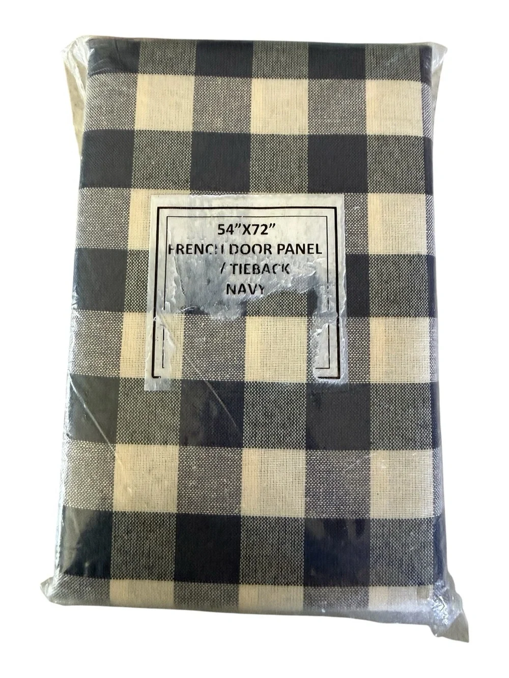 Navy Buffalo Check French Door Curtain Panel 54x72 With Tieback